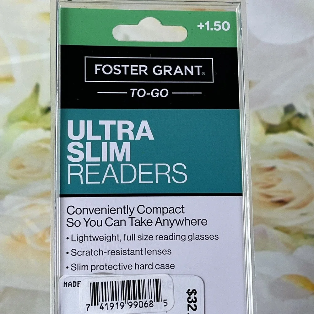 Foster Grant Reading Glasses TO GO Ultra Slim Protective Case FGTRTG01 +1.50 NEW